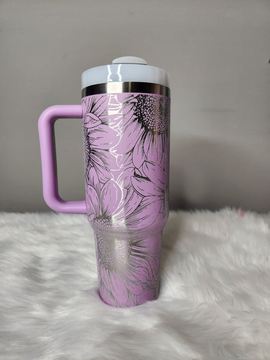 Lavender sunflower engraved 40 oz tumbler