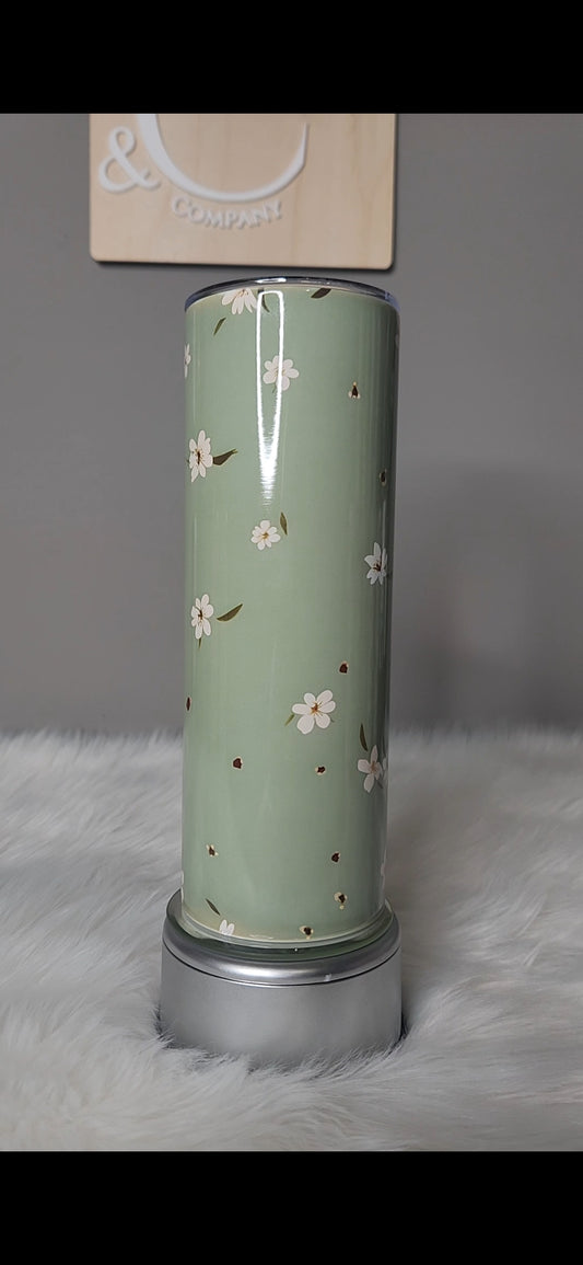 Sage cream floral tumbler