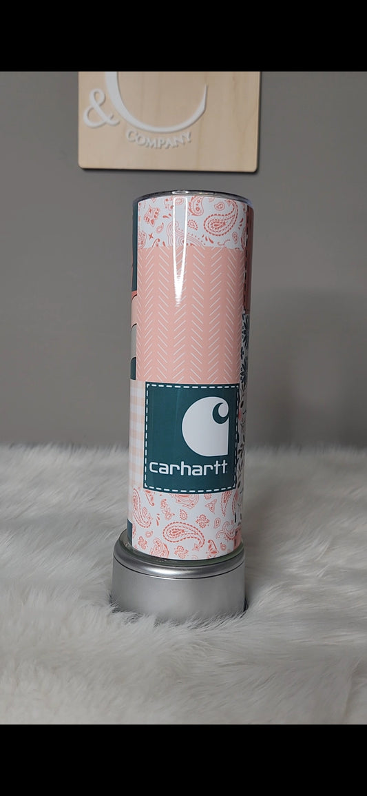 Patchwork teal and coral tumbler