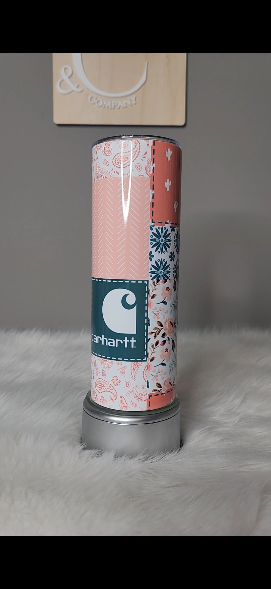 Patchwork teal and coral tumbler