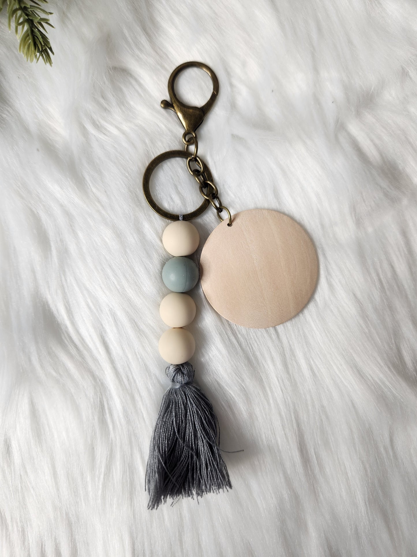 Grey boho keychain wristlet