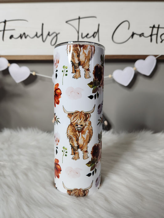 Highland cow floral tumbler