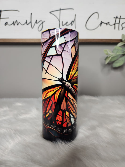 Stained glass butterfly tumbler